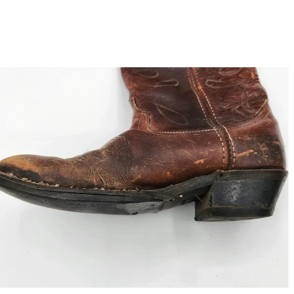 Vintage Brown Leather Cowboy Boots Western Boots Decorative‎ Stitching